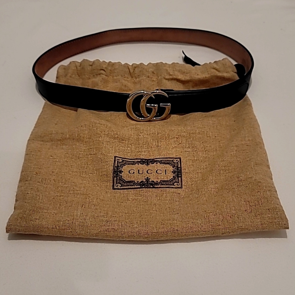 Gucci Children's GG Marmont Belt Black with GG Silver Buckle